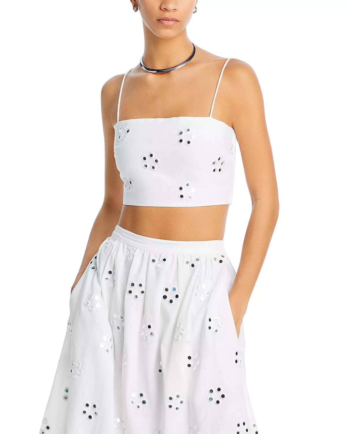Rhode Dina Mirror Eyelet Crop Top