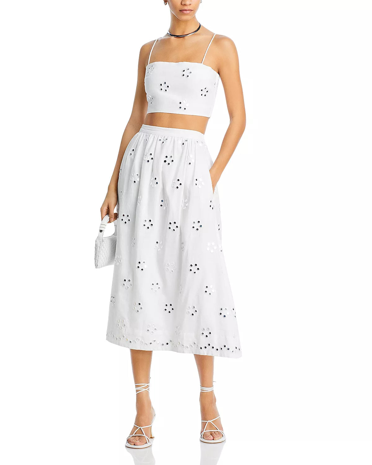 Rhode Aaron Mirror Eyelet Midi Skirt