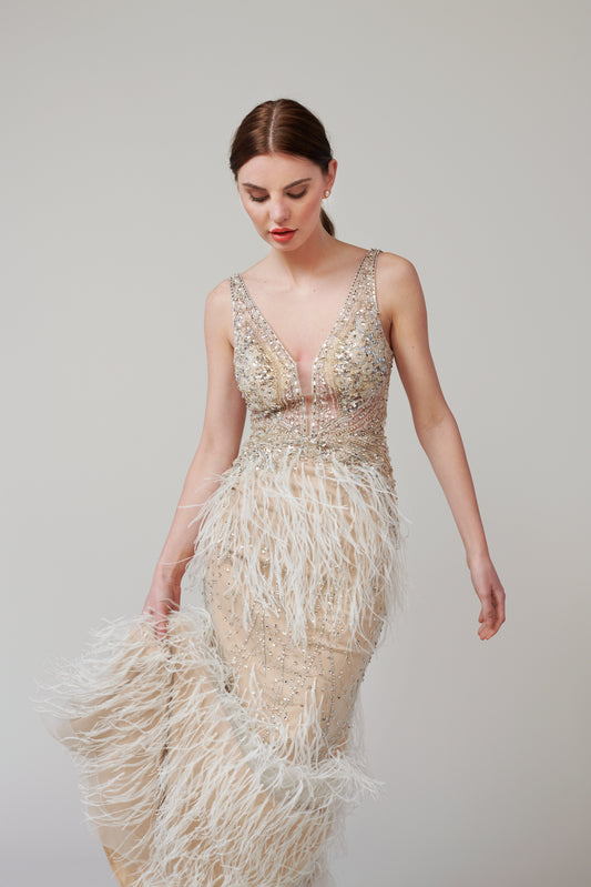 Jovani Feather Embellished Gown